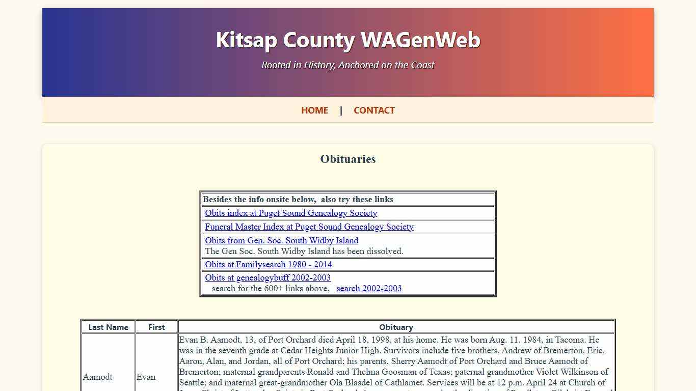 obits Kitsap County WAGenWeb