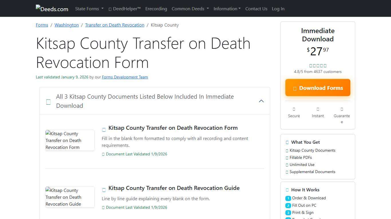Kitsap County Transfer on Death Revocation Form Washington Deeds.com