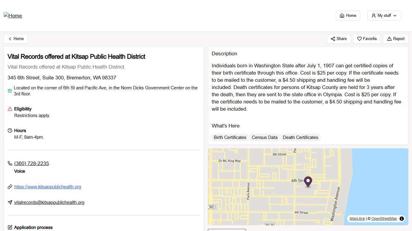 Vital Records offered at Kitsap Public Health District