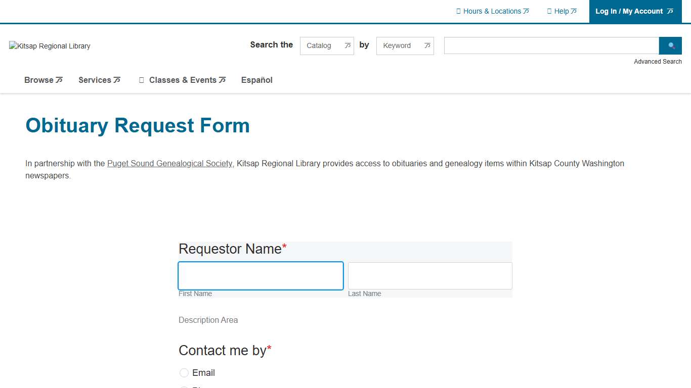 Obituary Request Kitsap Regional Library
